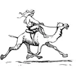 Vector drawing of man riding camel in black and white