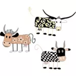 Vector graphics of decorated cartoon cows set
