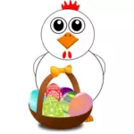 Paskalya yumurtaları sepet vektör çizim arkasında tavuk