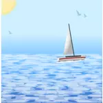 Escena del mar con la ilustración de vector de barco de windsurf