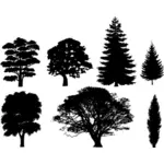 Silhuetas de desenho vetorial de árvores