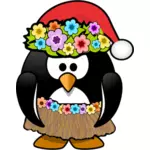 Hula penguin ready with Christmas hat vector clip art