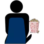 Persoon met popcorn op het symbool van de vector bioscoop