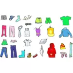 איור וקטורי של בגדים בצבע למבוגרים ולילדים