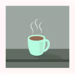 Gambar vektor cangkir kopi beruap di meja abu-abu
