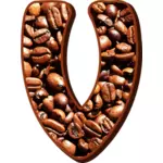 Letter V met koffiebonen