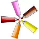 Illustration of red, yellow, brown, orange and pink colour tubes