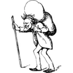 Vector drawing of comic character old man carrying a sack on his back