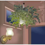 Vektor ilustrasi menggantung tanaman di sudut ruangan
