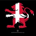 León heráldico con la bandera de Dinamarca