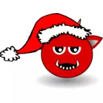 קריקטורה הראש השטן האדום הקטן עם כובע סנטה קלאוס