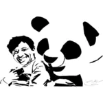 Vector graphics of smiling man and panda