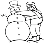Poika tekemässä lumiukkolinjan taidevektorigrafiikkaa