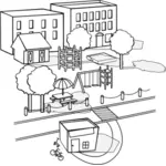 Vector drawing of neighbourhood with a park