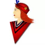 Vector de desen de femeie elegantă, cu pălărie roşie