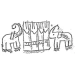 Two elephants in front of circus tent