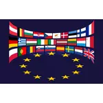 תמונה של דגלים של מדינות האיחוד האירופי סביב כוכבים