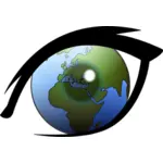 World globe in the eye vector clip art