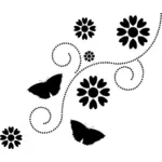 Graphique noir motif floral papillons
