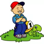 Vector clip art of boy and turtle about to race
