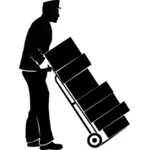 Hotel service staff pushing trolley with boxes vector illustration