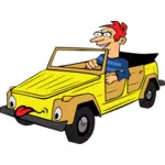 הילד נוהג במכונית קריקטורה