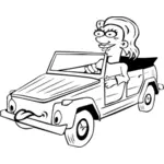Vektor gambar seorang gadis yang mengendarai mobil lucu