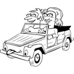 בתמונה וקטורית של הילדה והילד נוהג במכונית מצחיק