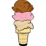 Цвет векторное изображение трех мороженое совки в половину конус