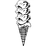 Vector image of four ice cream scoops in a cone