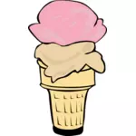 Warna ilustrasi vektor dua sendok es krim di setengah-kerucut