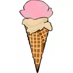 रंग वेक्टर में एक कोन दो आइस क्रीम scoops का चित्रण