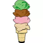 Цвет векторное изображение четырех порций мороженого в половину конус