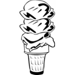 Immagine vettoriale di tre palline di gelato in un cono di mezzo
