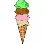 Color vector image of four ice cream scoops in a cone