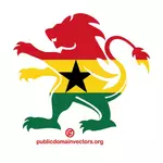 Flagga Ghana inuti lion siluett