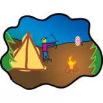 Vector tekening van camping scène met pijl en boog
