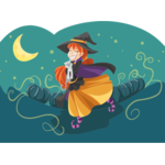 Happy Halloween wallpaper with witch illustration  Public domain vectors