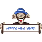 Mono y el signo '' feliz año nuevo ''