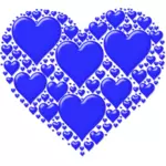 Vektorikuva sinisestä sydämestä, joka on tehty monista pienistä sydämistä