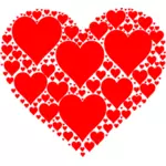 Vector de desen de inimă roşie strălucitoare din inimile mici multe