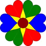 Illustrazione vettoriale di cuore sei fiori colorati