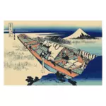 Ushibori di Provinsi Hitachi pemandangan lukisan gambar vektor