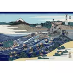 Vector clip art of painting of Mount Fuji viewed from Kanaya
