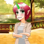 Anime jente med en grønn horn