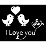 Изображение знака «Я тебя люблю» украшен сердца и птиц.