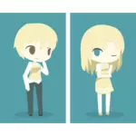 Blond anime pojke och flicka