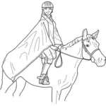 Vektorgrafik des Fahrers mit einem Schal auf einem Pferd