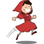 Vectorillustratie van lachende meisje in een rode jurk