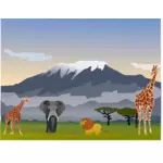 Dibujo vectorial de escena de Monte Kilimanjaro